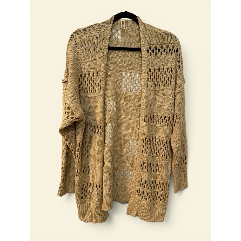 Grecerelle Women's Large Beige‎ Open Knit Cardigan Boho Crochet Lightweight